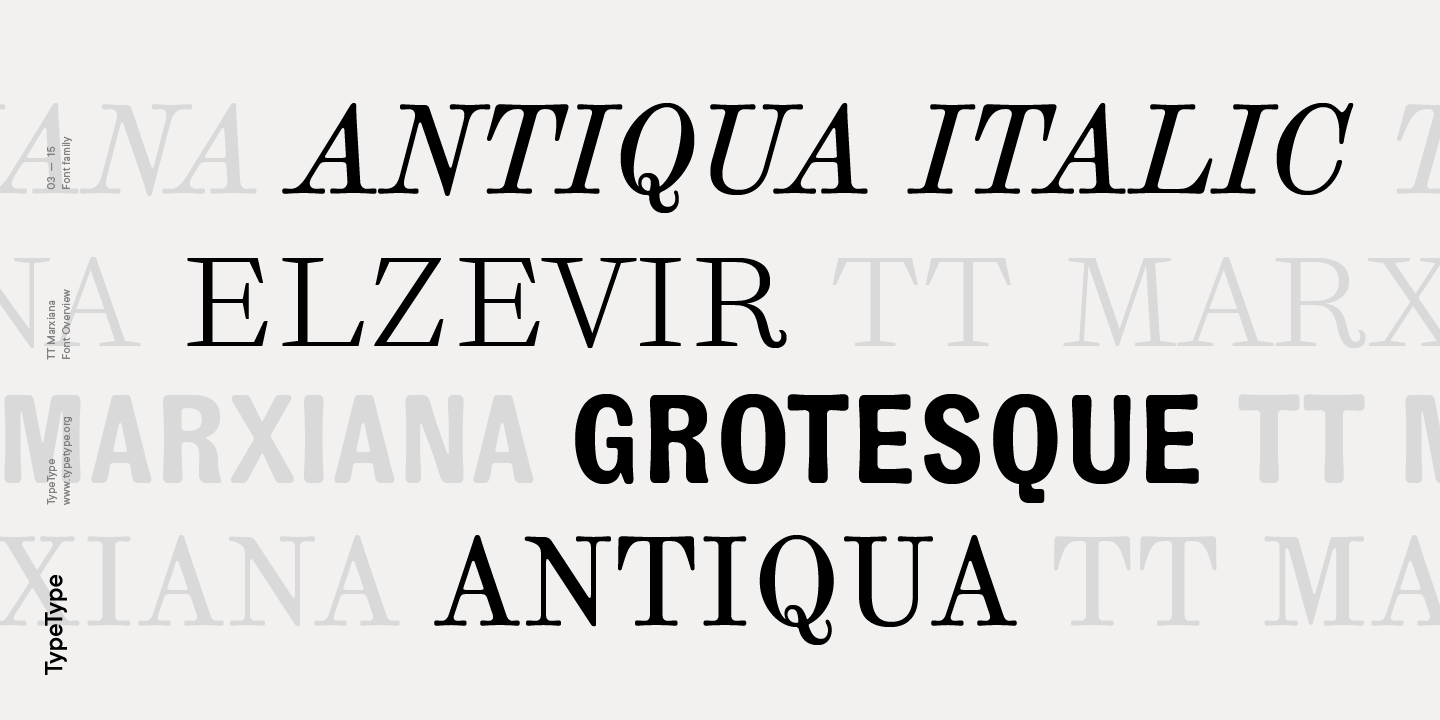 Beispiel einer TT Marxiana Grotesque-Schriftart